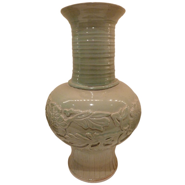 A Large Celadon Vase with Tall Neck