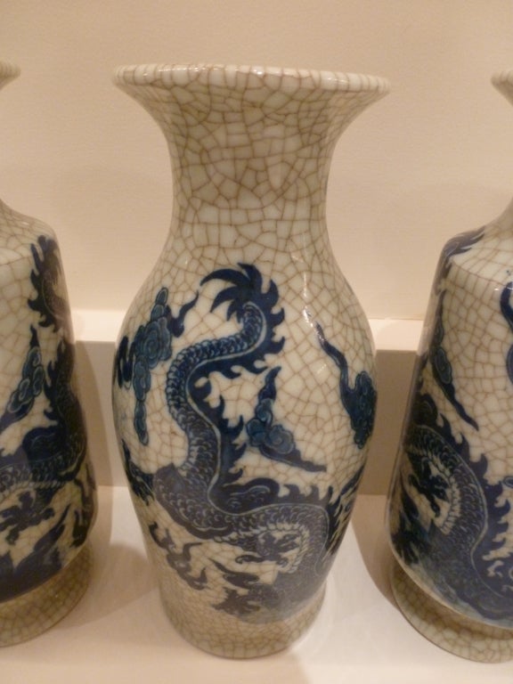 Chinese Four-Vase Blue and White Crackle Garniture