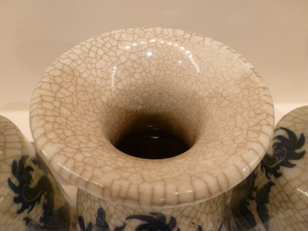 Ceramic Four-Vase Blue and White Crackle Garniture