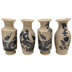 Four-Vase Blue and White Crackle Garniture 3