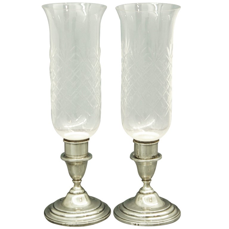 Pair Hurricane Lamps by International Silver