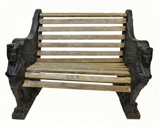 English Fine Pair of Egyptian Revival Cast Iron Garden Benches