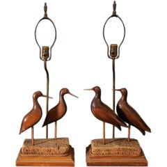 Vintage Pair Carved Shorebird Decoys as Table Lamps