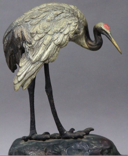 Japanese Cast-Metal Sculpture of Two Cranes