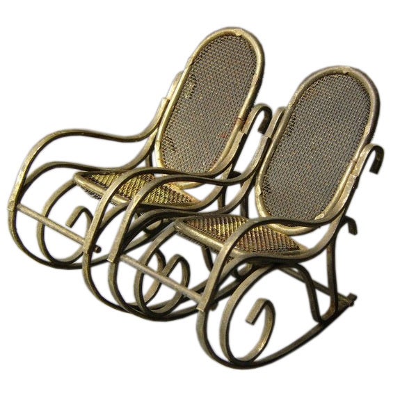 Pair Adorable Miniature Rockers in Bronze For Sale