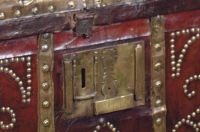 Brass & Studded-Leather Chest, Dated 1879