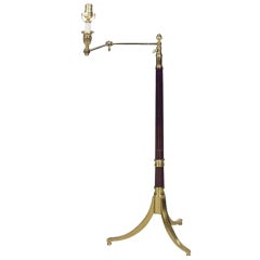 An English Brass and Mahogany Adjustable Reading Lamp