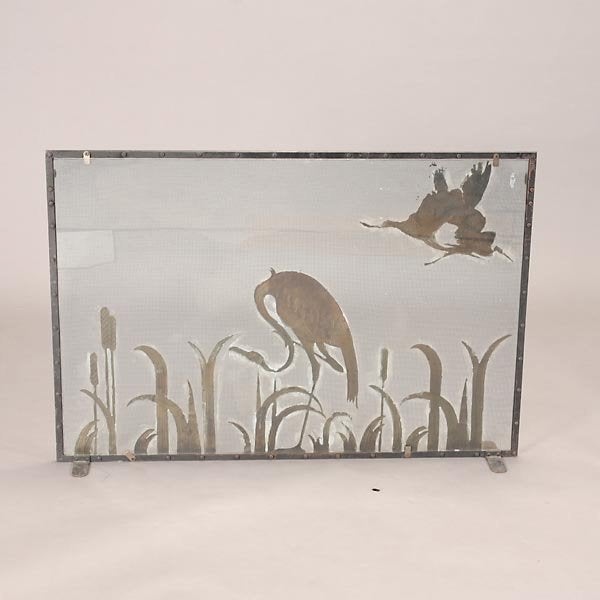 Art Deco Glass and Brass Fire Screen at 1stdibs