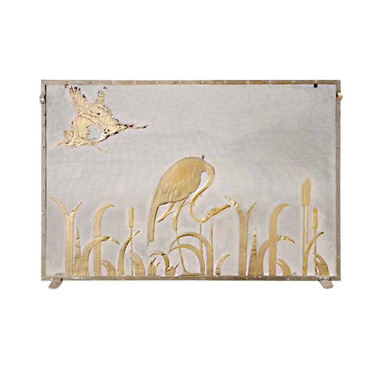 Art Deco Glass 
Brass Fire Screen