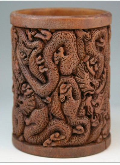 Chinese Carved Wood Brushpot In Good Condition In NYC, NY