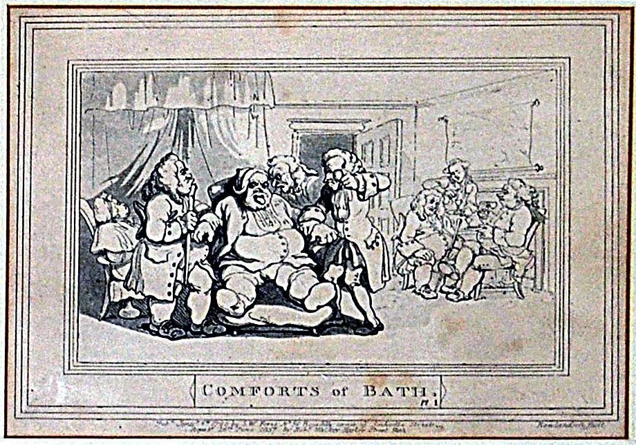 „Comforts of Bath“ Sieben satirische Drucke von Thomas Rowlandson im Angebot 1