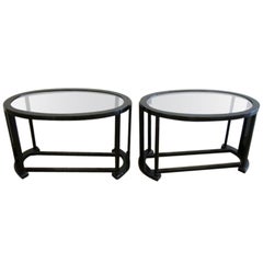 Pair of Oval End Tables in Black Lacquer by Joia Interiors