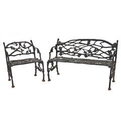 Set of Naturalistic Cast Iron Garden Furniture, Late 19th Century