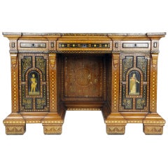 Antique Kneehole Writing Desk with Lavish Inlay Late 19th Century