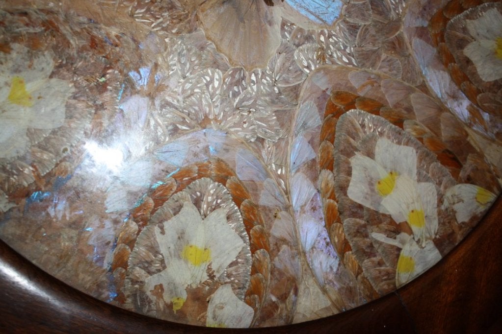 Mid-20th Century Brazilian Pedestal Table with Butterfly-Wing Mosaic Top