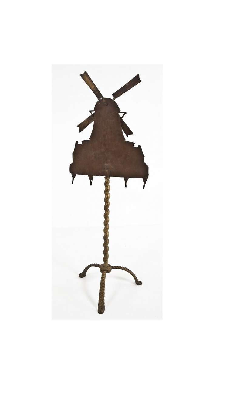 Bronze Large and Unusual Windmill Fireplace Set Attributed to Oscar Bach