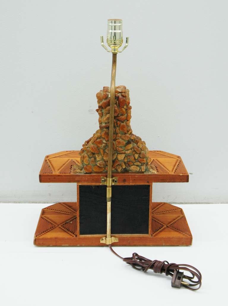 Mid-20th Century Unusual Marquetry Tramp Art Lamp