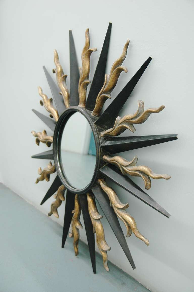 Art Deco Wall-Mounted Sunburst Mirror in the Style of Gilbert Poillerat