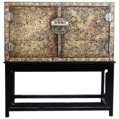 Chinese Gilt Black Lacquer Cabinet on Stand