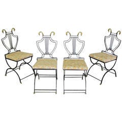 Antique Set of Four Iron and Gilt Metal Neoclassical Style Chairs
