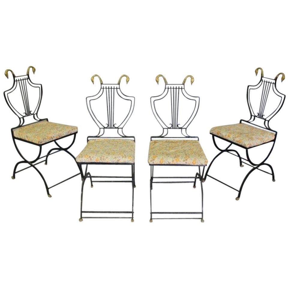 Set of Four Iron and Gilt Metal Neoclassical Style Chairs