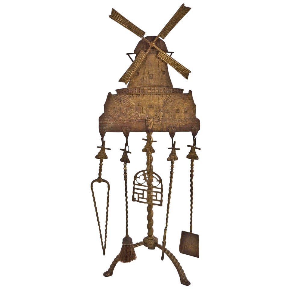 Large and Unusual Windmill Fireplace Set Attributed to Oscar Bach