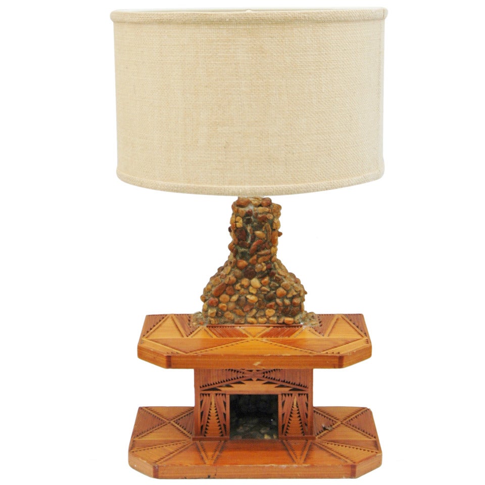 Unusual Marquetry Tramp Art Lamp