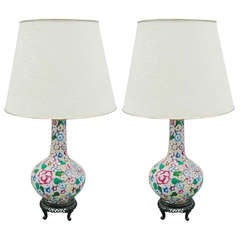 Pair of Chinese Floral Decorated Lamps