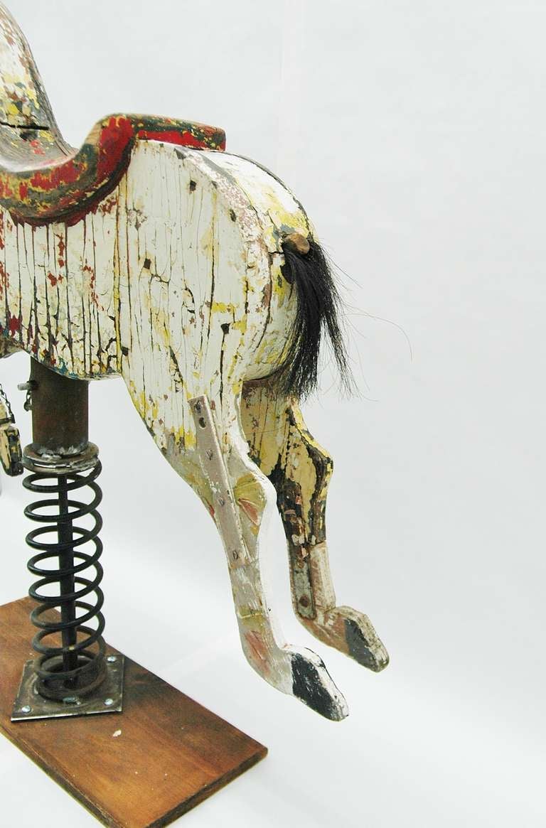 XIXe siècle Impressionnant cheval de manège à bascule en bois ancien - PRIX DE VENTE