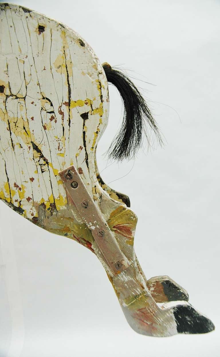 Métal Impressionnant cheval de manège à bascule en bois ancien - PRIX DE VENTE
