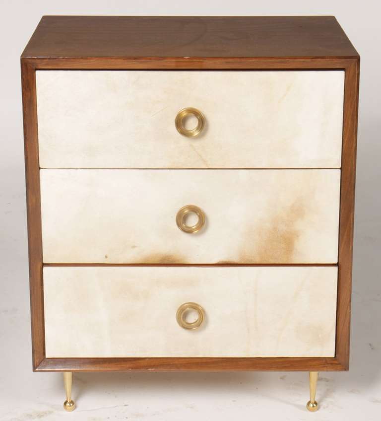 Mid-Century Modern Pair of Fine Parchment Bedside Tables/ Nightstands in the Manner of Gio Ponti