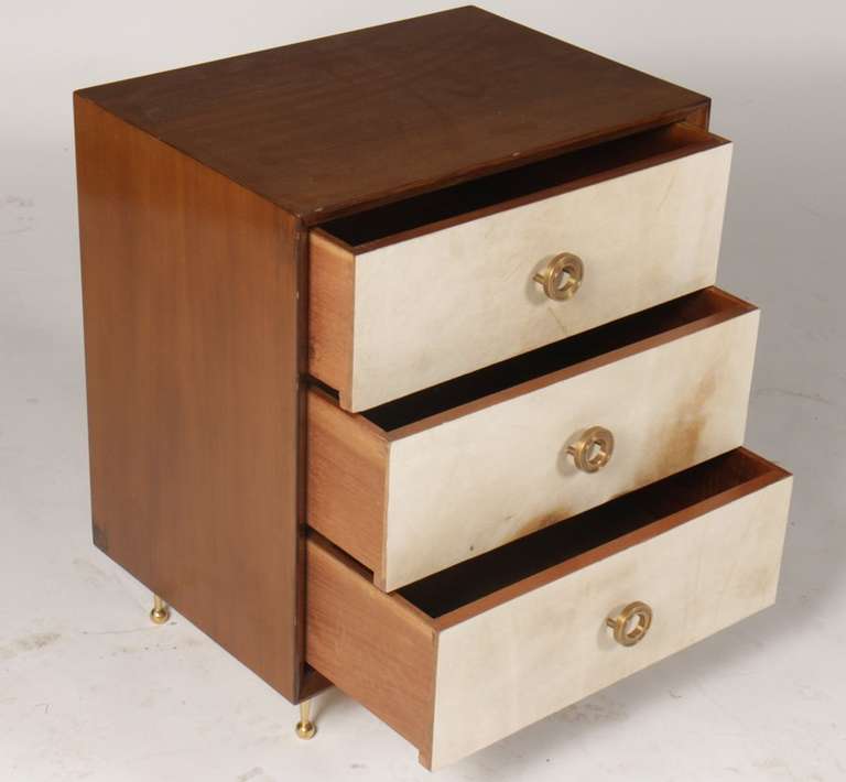 Italian Pair of Fine Parchment Bedside Tables/ Nightstands in the Manner of Gio Ponti