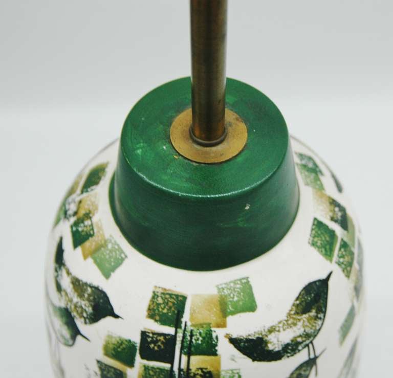 Mid-20th Century Remarkable Ceramic Lamp and Decorative Box with Bird Motif