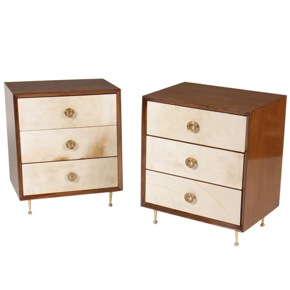 Pair of Fine Parchment Bedside Tables/ Nightstands in the Manner of Gio Ponti