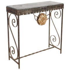 An Iron and Bronze Marble Top Console Table