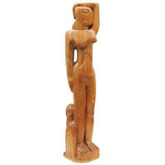 Vintage Large Carved Wood Sculpture of a Woman
