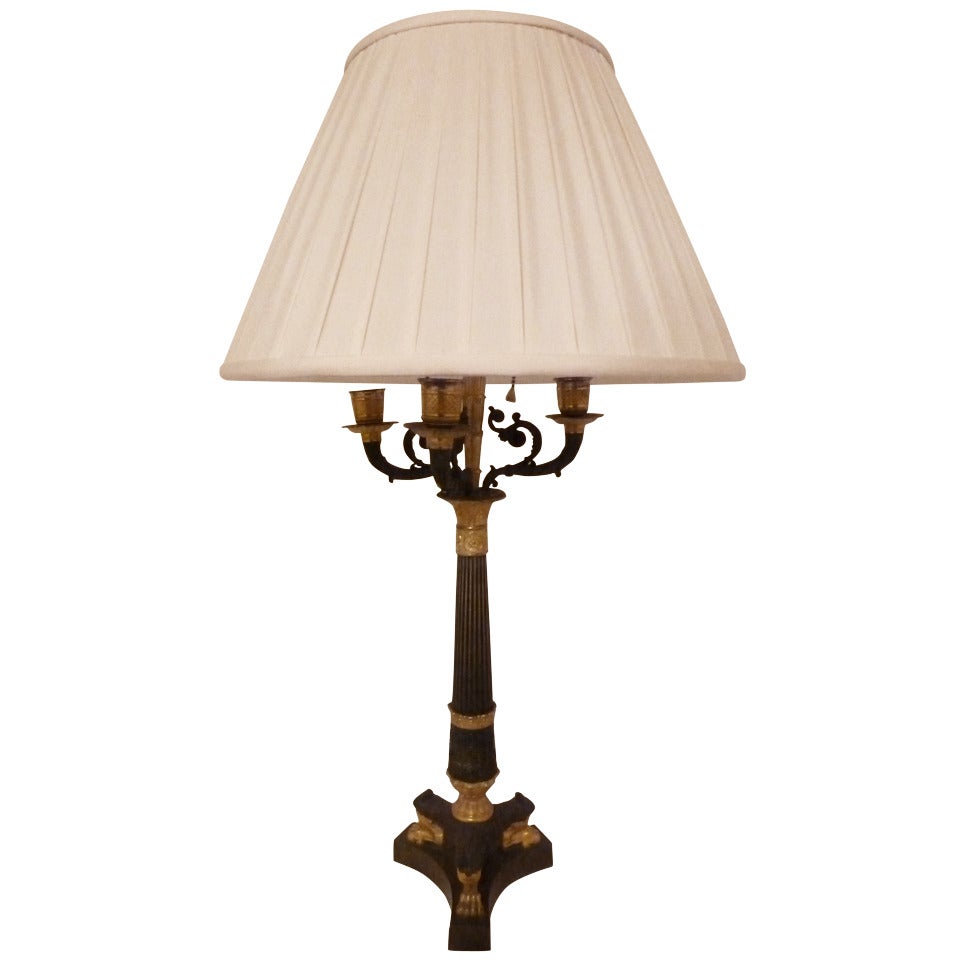 Fine Gilt Bronze Empire Candelabra Lamp