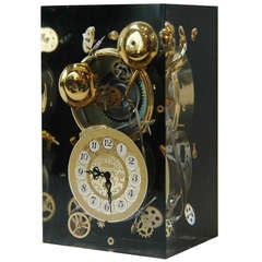 Lucite Clock Sculpture in the Manner of Arman