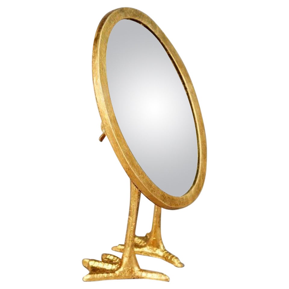 Gilt Metal Table Mirror with Bird's Feet in the Manner of Meret Oppenheim