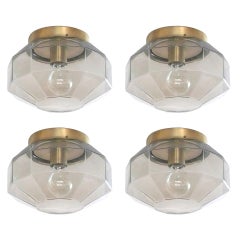 Glass and Brass Octagon Flushmounts