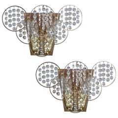 Pair of Brass and Crystal Sconces 6