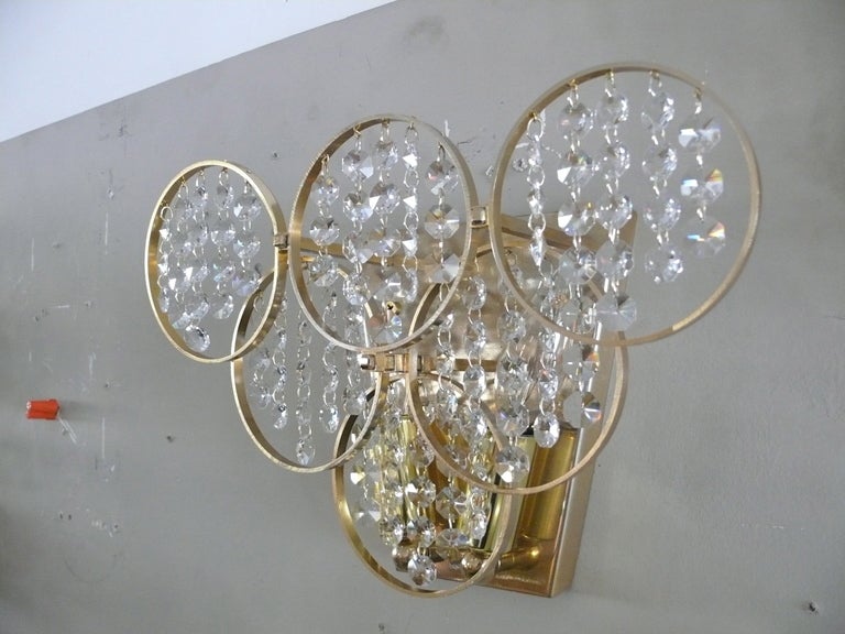 Pair of Brass and Crystal Sconces In Excellent Condition In Beverly Hills, CA