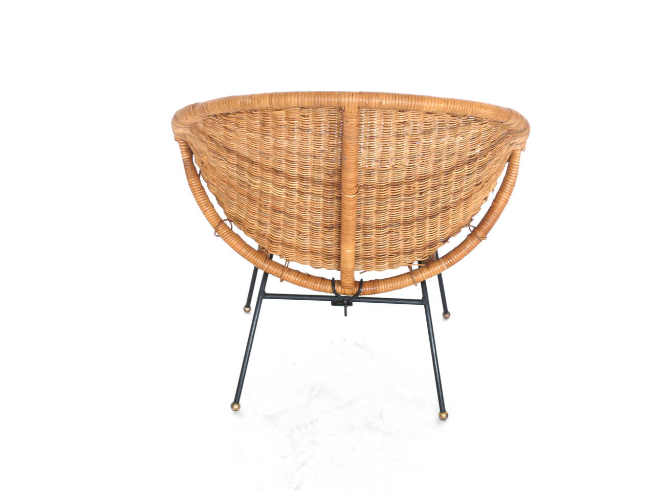 American Woven Wicker and Iron Bucket Chairs