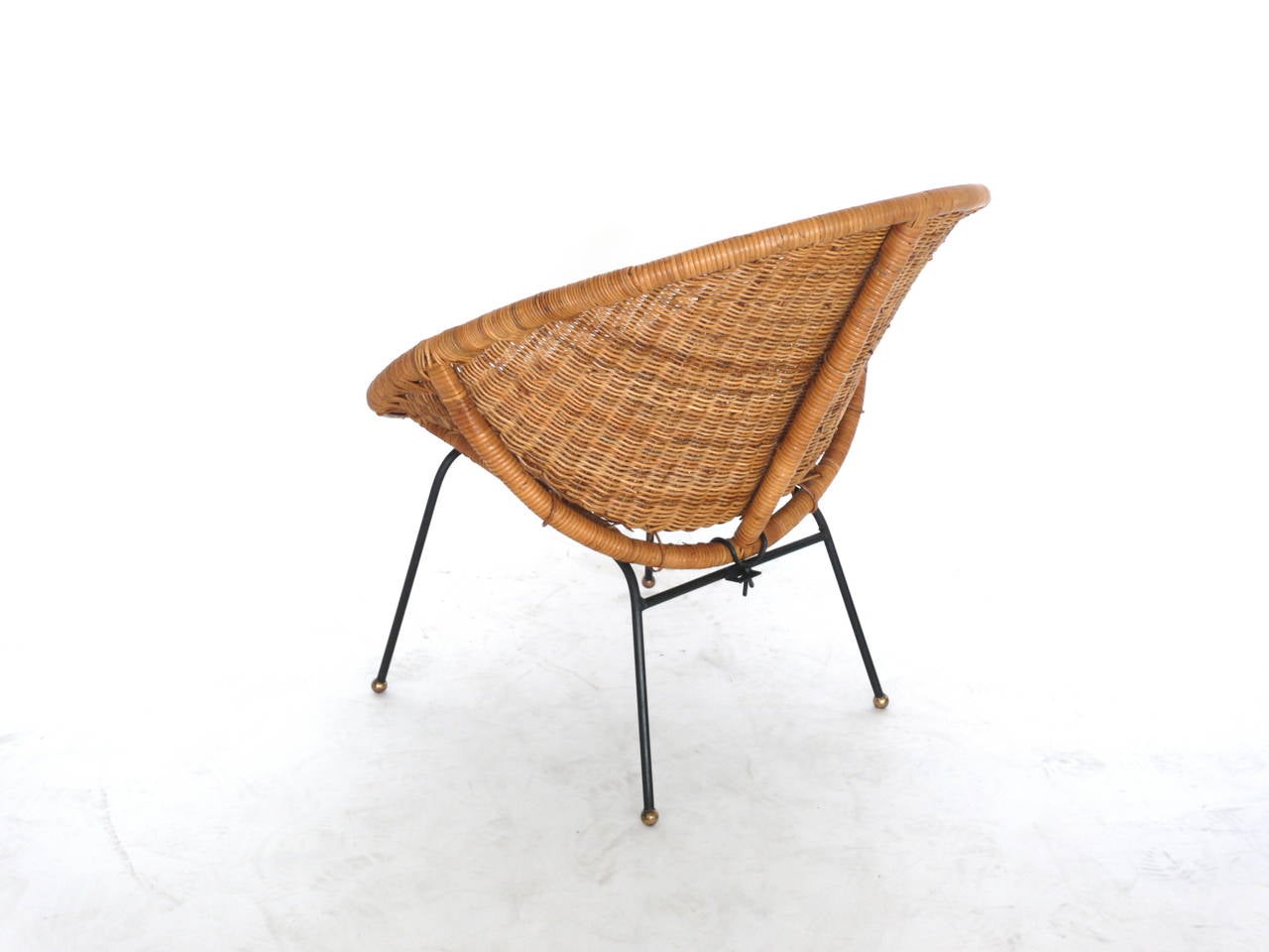 Woven Wicker and Iron Bucket Chairs In Excellent Condition In Beverly Hills, CA