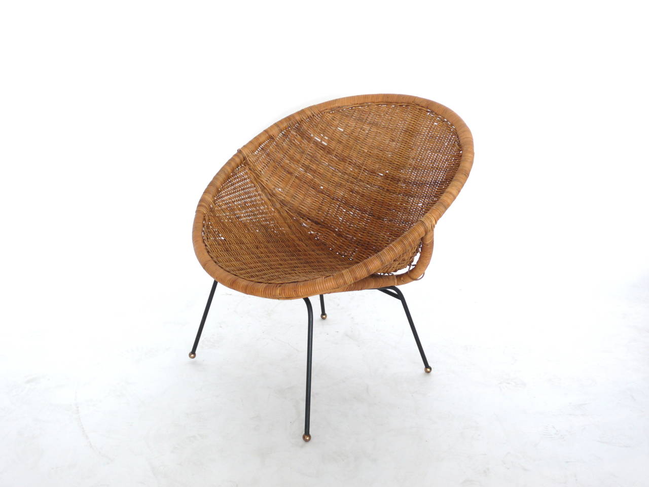 20th Century Woven Wicker and Iron Bucket Chairs
