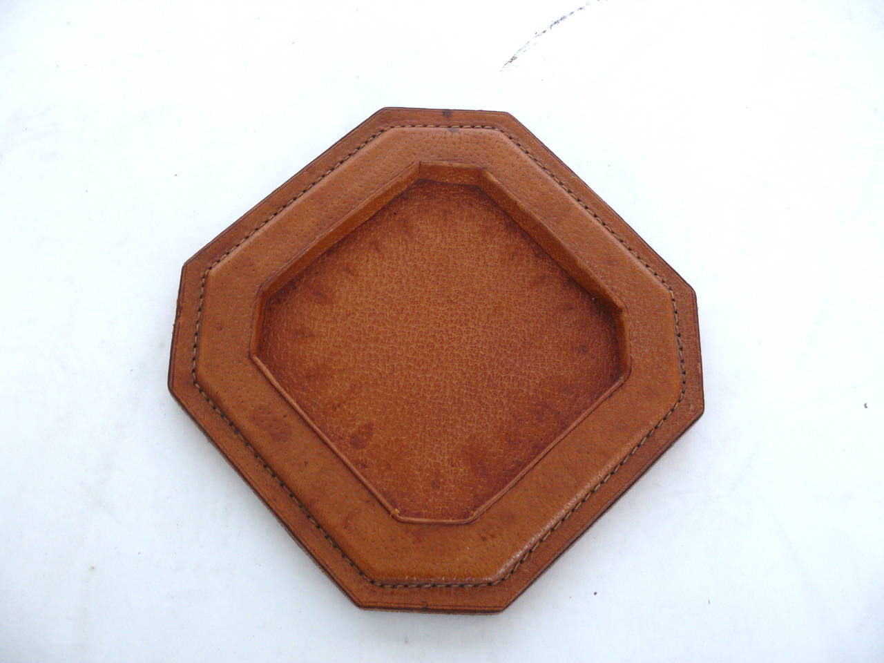 French Leather and Glass Ashtray In Excellent Condition In Beverly Hills, CA