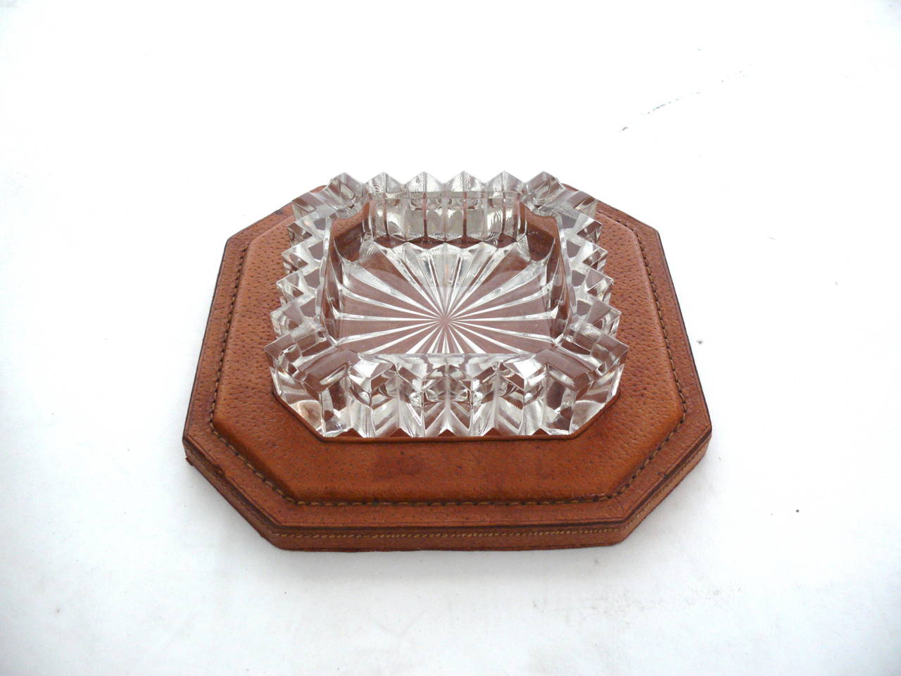 French Leather and Glass Ashtray 1
