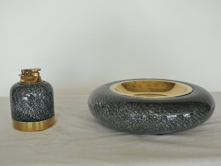 Brass Ashtray and Lighter Set By Tommaso Barbi