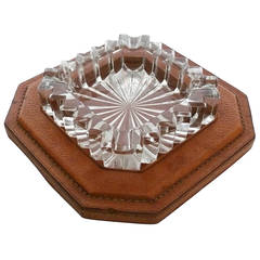 French Leather and Glass Ashtray