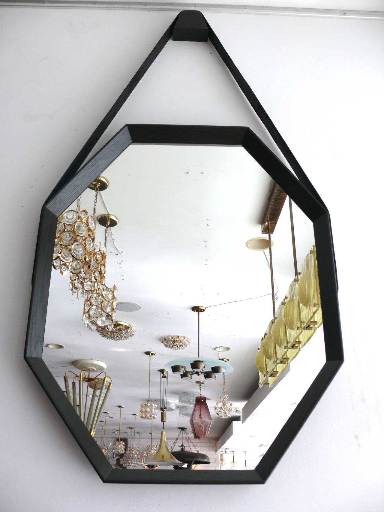 Brass Beverly Oak and Leather Octagon Mirror by Orange Los Angeles 
